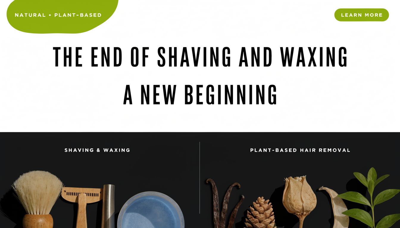 A comparison banner showing traditional shaving tools versus natural botanical ingredients for hair removal.