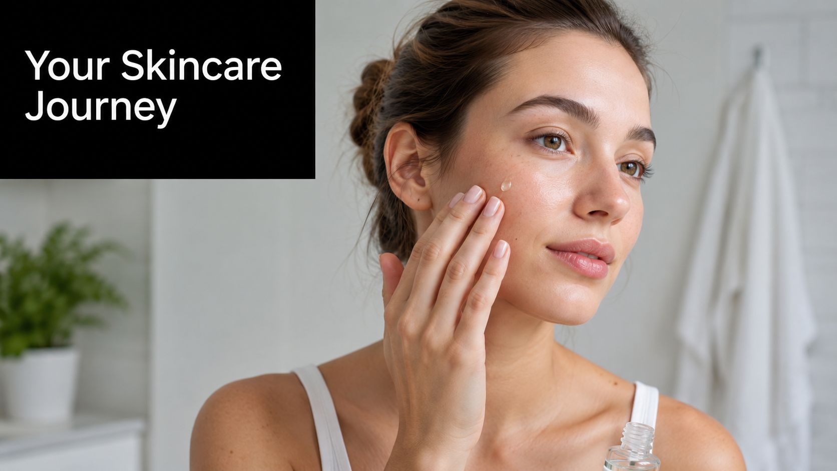 A woman applying a clear skincare serum to her face as part of her daily beauty routine.
