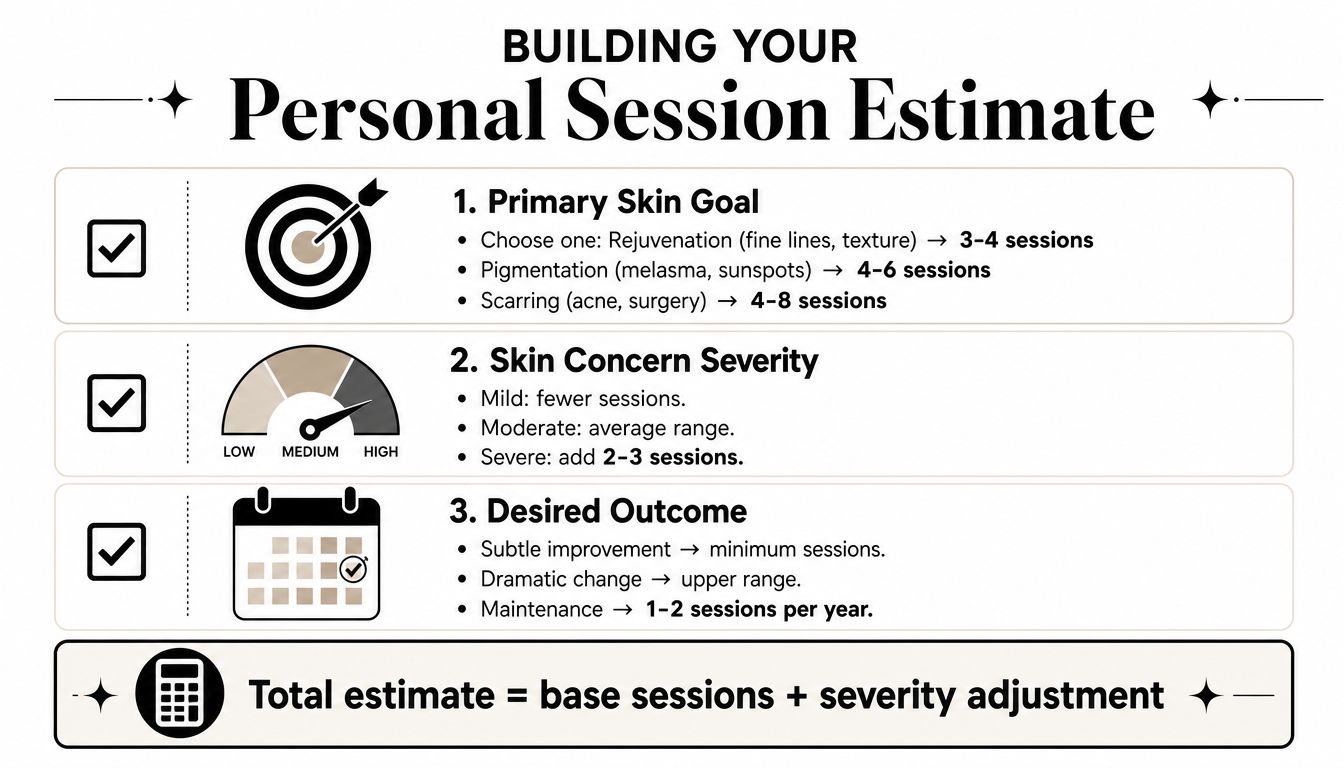 A guide for estimating the number of microneedling sessions based on skin goals, severity, and desired outcomes.