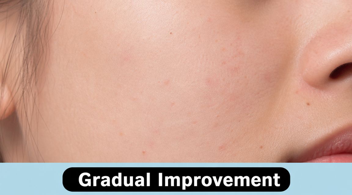 A close-up view of a person's cheek showing mild acne texture and skin imperfections.